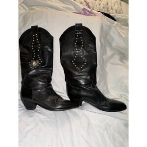 VINTAGE 80's LA MARCA STUDDED JEWELED BLACK LEATHER BOOTS 7.5